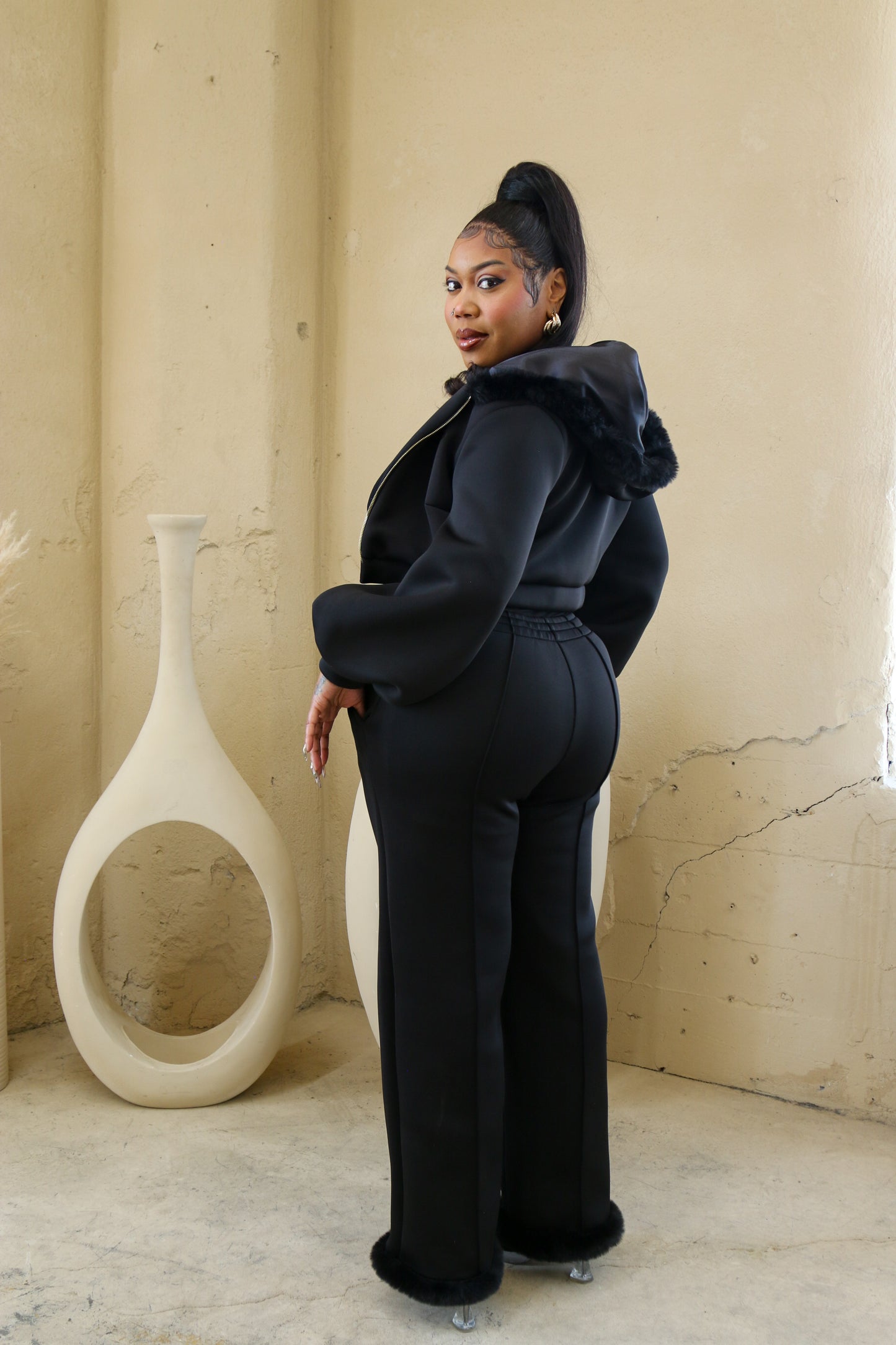 Crop Jacket w/ Fur Hood