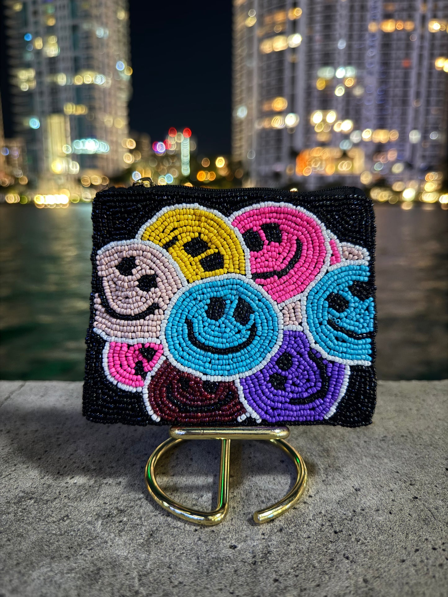 Smile Faces Beaded Pouch