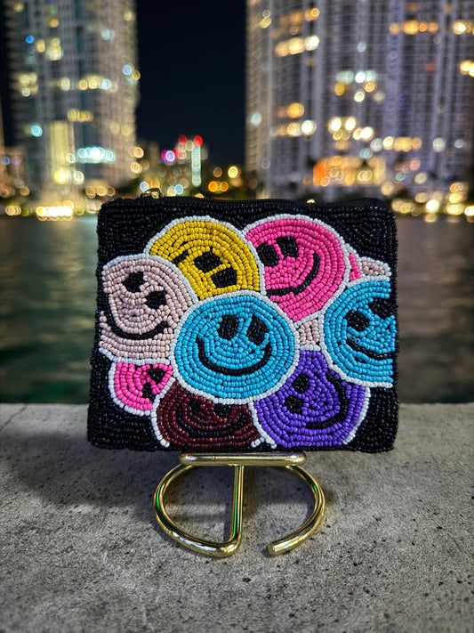 Smile Faces Beaded Pouch