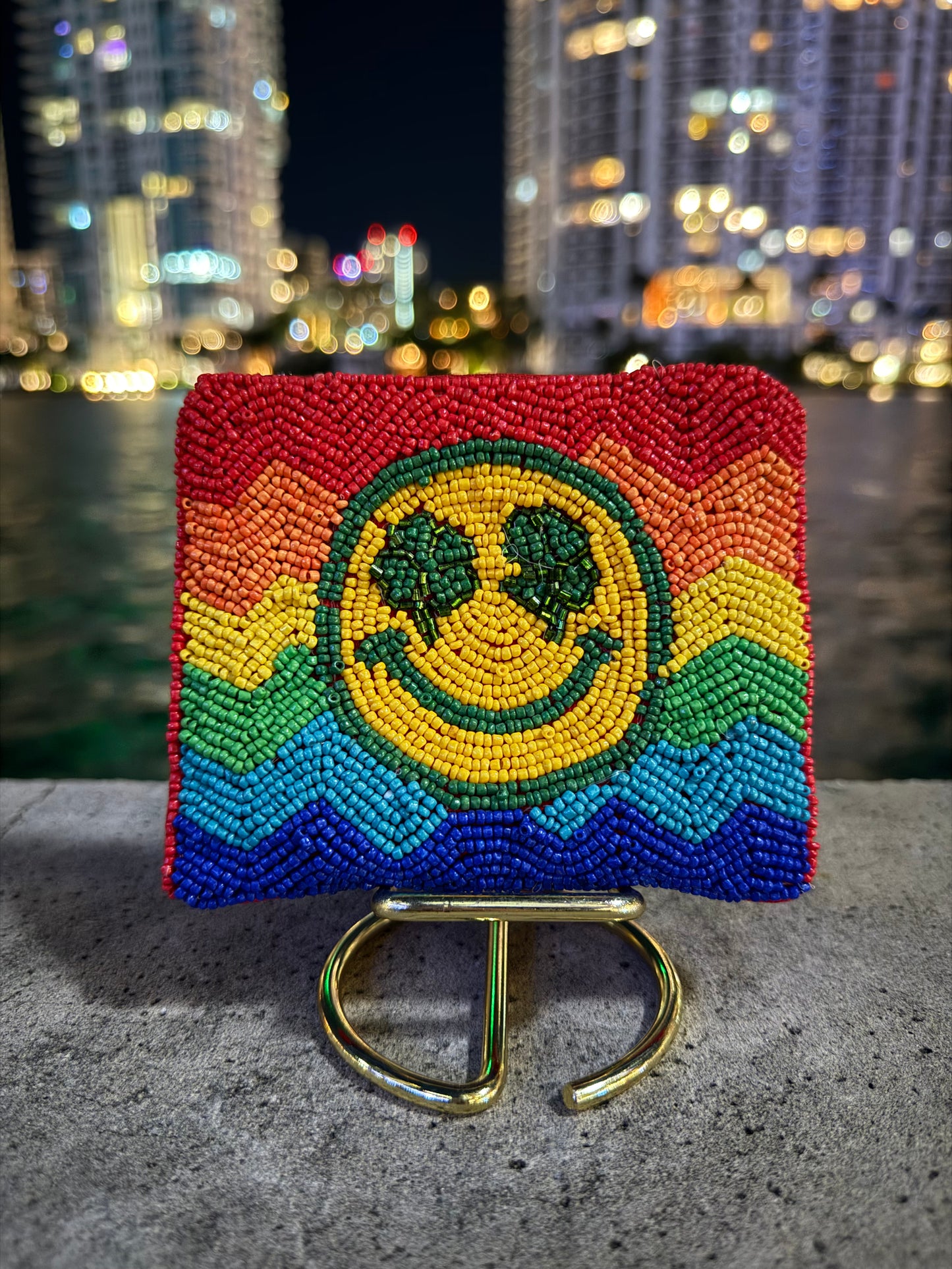 $miley Face Beaded Pouch